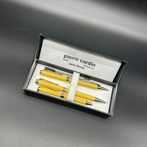Pierre Cardin Yellow Pen Pencil Set Bonus Stylus Black Case Desk Office Gift